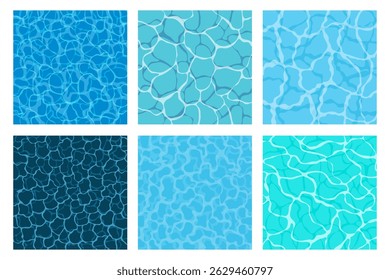 Large set rippled water texture. Blue and turquoise water background. Pool, Sea, ocean surface. Top view
