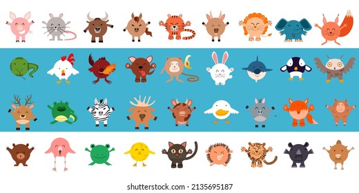 A large set of round-shaped animals. Vector illustration