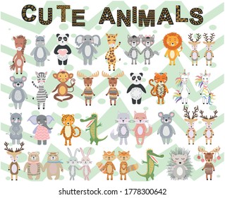 A large set of Scandinavian animals tropical and northern. Cute Scandinavian Style Animals and Design Elements.