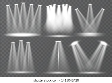 Large set of scene illumination, transparent effects. Bright lighting with spotlights collection. Vector illustration