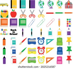 Large set of school supplies, Back to school