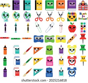 Gran cantidad de material escolar, De vuelta a la escuela, sonrisas, emociones