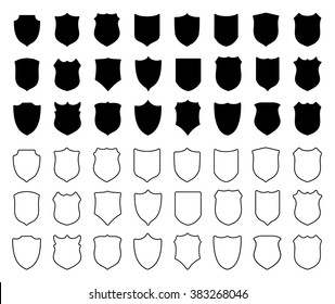 Large set of shields isolated on white background. Vector illustration.