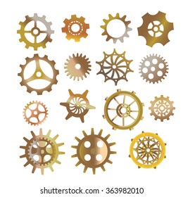 A large set of shiny gears for your design. Isolated vector objects. Technology background with metal gears and cogwheels.