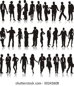 Large set of silhouettes of business people