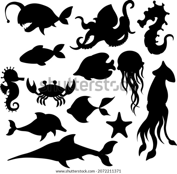 Large Set Silhouettes Marine Life Vector Stock Vector (Royalty Free ...