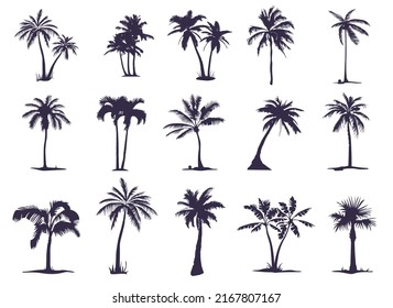 A large set of silhouettes of Palm trees (15 pieces). Palm tree silhouette for your needs and art