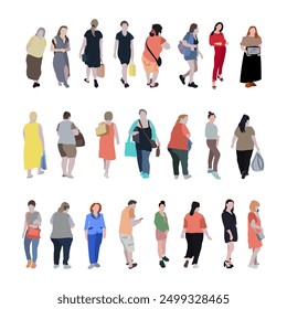 A large set of silhouettes of people. 2D image for use as an entourage. Vector flat city infographics.