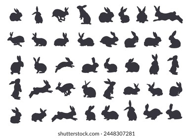 A large set of silhouettes of rabbits and hares