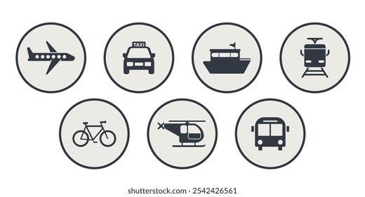 Large Set of Simple Transportation Icons in circles for Web Design