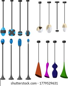 A large set of sixteen lamps for the interior of the interior space. Vector illustration.
