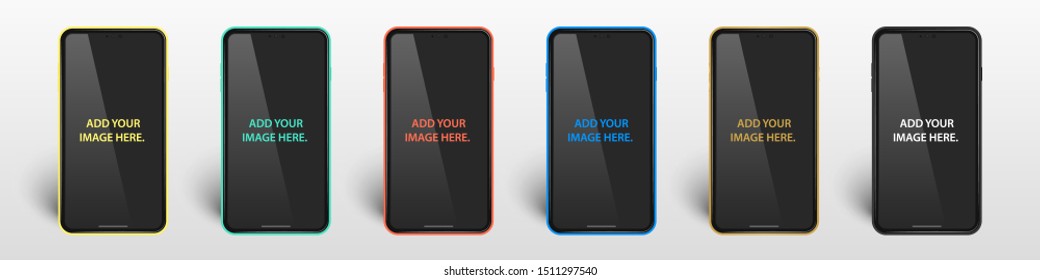 Large set of smartphone mock up in realistic vector design. Ideal for ad, promotion, social media, banner, web, page, cover. Eps10.