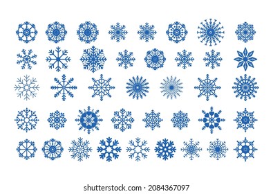 Un gran conjunto de copos de nieve. Ilustración vectorial, diseño plano mínimo de dibujos animados aislados en fondo blanco, eps 10.