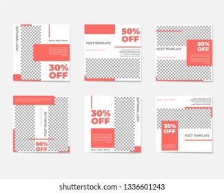 A large set for social media post templates. For personal and business accounts. White background with geometric elements in trendy coral colors. Promotion Brand Fashion. Stories. Streaming.