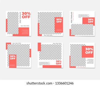 A large set for social media post templates. For personal and business accounts. White background with geometric elements in trendy coral colors. Promotion Brand Fashion. Stories. Streaming.