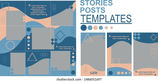 A large set for social media post, stories templates. For personal and business accounts. Abstract trend background