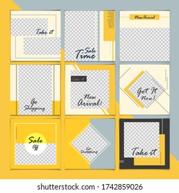 A large set for social media post templates. For personal and business accounts. Color background with geometric elements in black and trendy coral colors.