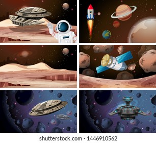 Large set of space backgrounds illustration