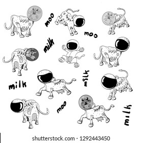 Large set of space cows. Without background