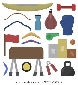 Large set of sports equipment. Vector