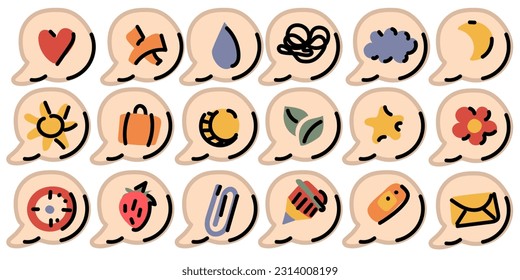 A large set of stickers for social networks with a flat design in the form of a speech bubble. Isolated vector illustrations for online communication, social networks, web design, mobile messaging