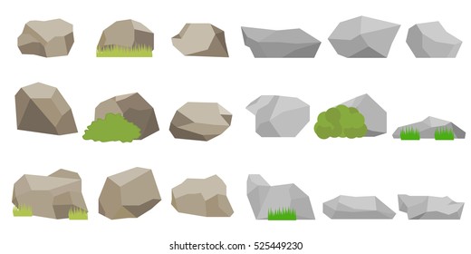 A large set of stones, realistic stone, rock illustration, flat rock. Flat design, vector.