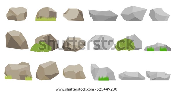 石の大きなセット リアルな石 岩のイラスト 平らな岩 フラットデザイン ベクター画像 のベクター画像素材 ロイヤリティフリー