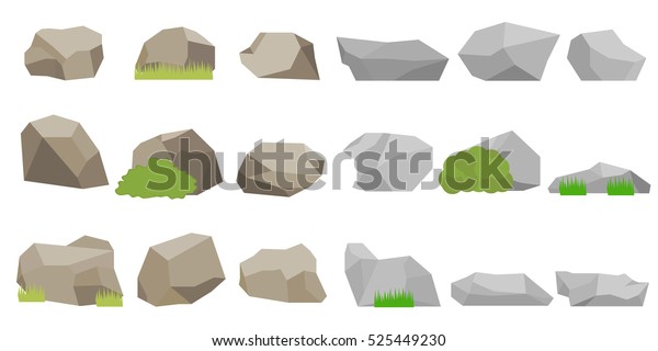 Large Set Stones Realistic Stone Rock Stock Vector Royalty Free