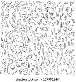 Large set of stripes and lines. Vector set of ink blots and lines. Lines, stripes, traces. Dirt ink. Chaotic drawn lines. Stylization. Textured stripes for the background. Graphic traces and stripes.