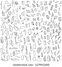 Large set of stripes and lines. Vector set of ink blots and lines. Lines, stripes, traces. Dirt ink. Chaotic drawn lines. Stylization. Textured stripes for the background. Graphic traces and stripes.