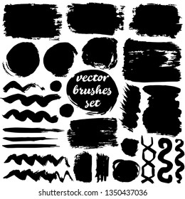 Large set of strokes, brushes and lines. Isolated. Collection of black dirty elements
