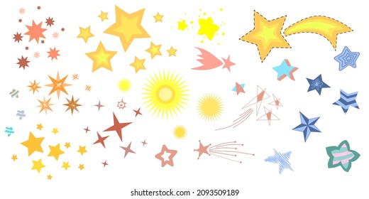 large set of stylized hand drawn vector stars on white isolated background