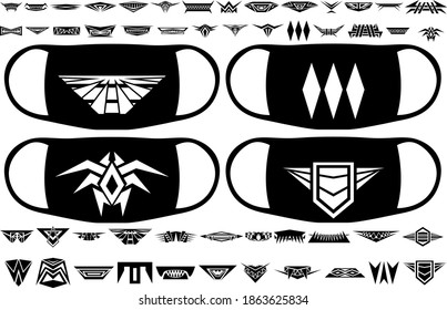 Eine große Menge von stilvollen Bildern von Linien und geometrischen Formen. Vektorgrafik für Masken und andere Zwecke. Vektorgrafik.