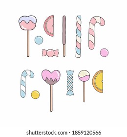 A large set of sweet candies for decorating the holiday. Vector illustration for a candy store.