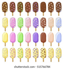 Large set of sweet ice cream on a stick for every taste