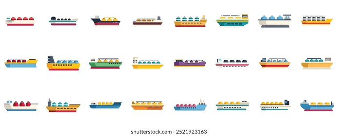 Large set of tanker ships transporting liquefied gas across the ocean for energy needs, industry and shipping concept