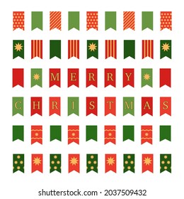 Large set templates of colorful paper garlands, Bunting flags for Christmas, New year. Bunting flags with inscription Merry Christmas. Elements for holiday decoration, to cut out. Vector illustration