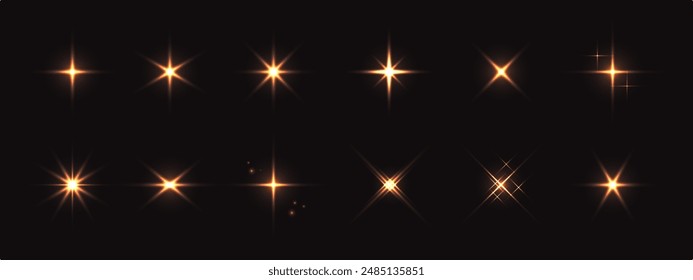A large set of translucent variety of shining stars. Stars, flashes and lights of different shapes. Vector illustration for your graphic design.