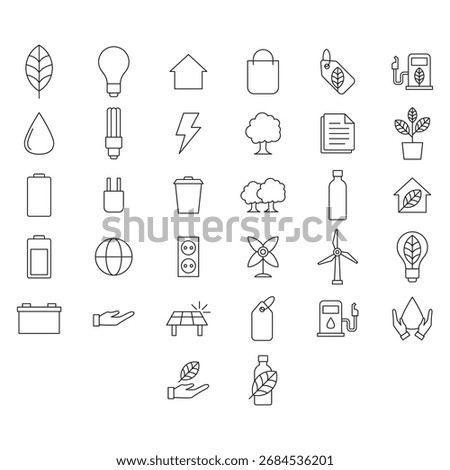 Large set of twenty-five outline icons for ecology and sustainability projects.