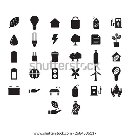 Large set of twenty-five solid icons for ecology, energy, and sustainability projects.