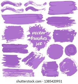 Large set of two-color strokes, brush. Collection of dirty elements. Purple shades