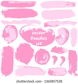 Large set of two-color strokes, brushes, dots, inks, strokes and lines. Vector. Isolated. Collection of dirty elements. Pink shades