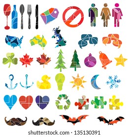 A large set of unique colourful mosaic style icons
