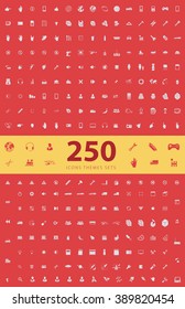 A large set of unique icons for design and modern technology of various themes: gestures, people, transport, hobby, equipment, computer, tool, media. Color theme.