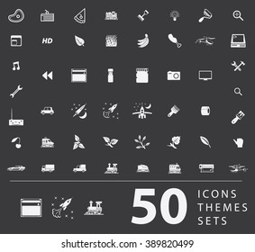 A large set of unique icons for design and modern technology of various themes: gestures, people, transport, hobby, equipment, computer, tool, media. Dark theme.