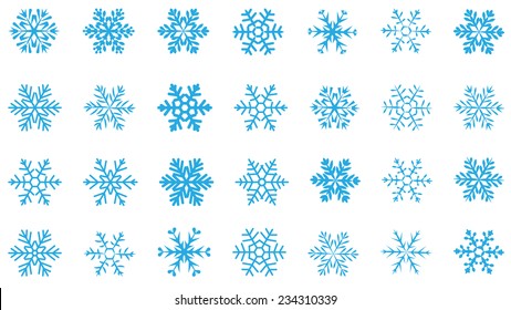  large set of various carved, lace or simple  blue snowflakes 