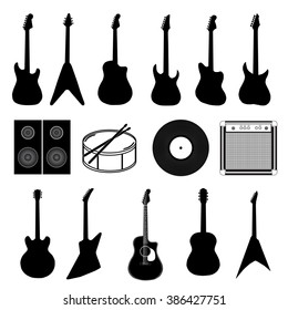 Large set of various music instruments isolated.