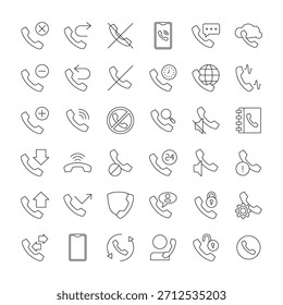 Grande conjunto de varios iconos de línea de llamada telefónica para UI UX.