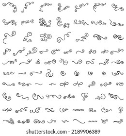 A large set of vector black ornaments on a white background in the style of damask.