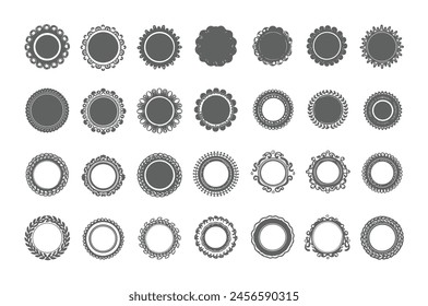 Large set of vector black silhouette frames or cartouches for badges in ornate classical curved and rounded symmetrical designs and shapes, vector illustration on EPS 10 